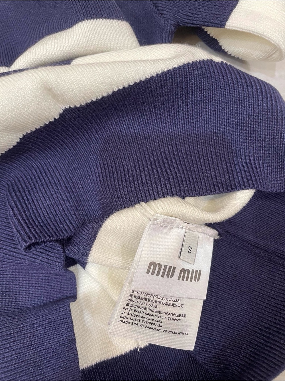 Miu Miu Navy and White Striped Polo Knit Top - Picture 7 of 9